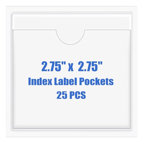 Origin-Joy 25 PCS Self-Adhesive Index Label Pockets, Clear Plastic Peel & Stick Card Holders with Top Open for Loading (2.75 x 2.75 inch) - size: 2.75 x 2.75 inch, style: Horizontal