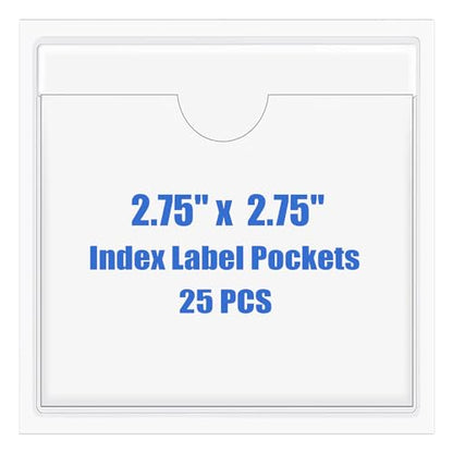 Origin-Joy 25 PCS Self-Adhesive Index Label Pockets, Clear Plastic Peel & Stick Card Holders with Top Open for Loading (2.75 x 2.75 inch) - size: 2.75 x 2.75 inch, style: Horizontal