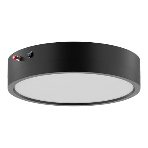 ZAGO 7 Inch Flush LED Lights with Emergency Battery Backup, Wafer Round Disk Light Emergency Kit, Edgelit, 120-277V, Dimmable, 15W, 1000LM, 5CCT Selectable, ETL/Wet Rated, Black - color: Black(EM 1 Pack)