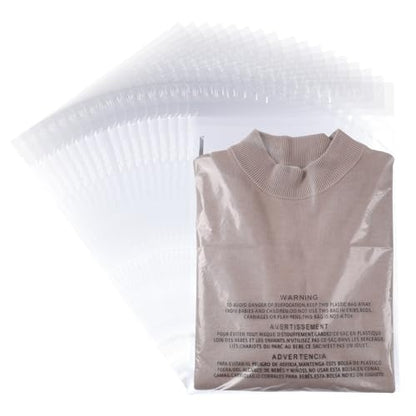 POLYSELLS 100 Count 9x12” Clear Poly Bags with Suffocation Warning Self-Sealing Plastic Bags for Shipping, Retail Packaging, T-Shirts & Clothing - Permanent Adhesive - color: Transparent, size: 9"x12" 100 Count