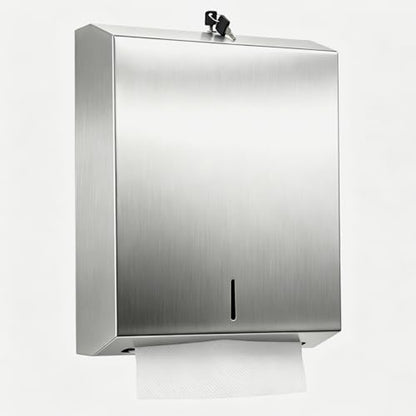 Comercial Paper Towel Dispenser Wall Mount, Brushed Stainless Steel Hand Towel Dispenser with Lock, Large Capacity 400 C-Trifold Multifold Paper Towel Holder for Bathroom Kitchen Office Public Places