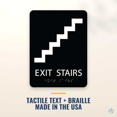 Alpha Dog Exit Stairs Sign, 8x6 ADA Braille Sign, Black - color: Black, size: Exit Stairs