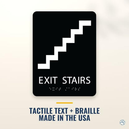 Alpha Dog Exit Stairs Sign, 8x6 ADA Braille Sign, Black - color: Black, size: Exit Stairs