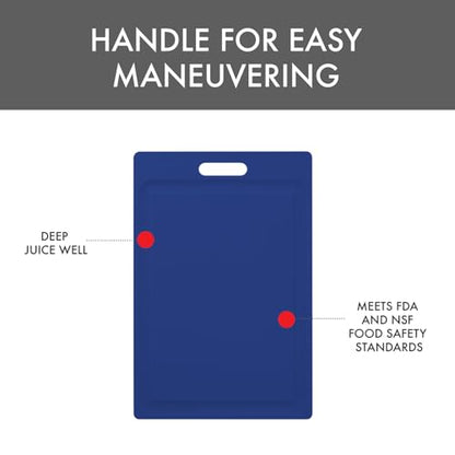 Dexas NSF Certified Polysafe Cutting Board with Handle and Juice Well, 12 x 18 inches, Reversible Kitchen Cutting Board, Blue - color: Blue, size: 18"L x 12"W