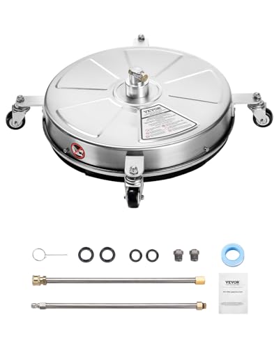 VEVOR 18 Inch Pressure Washer Surface Cleaner, 4000 PSI Stainless Steel Attachment with 4 Wheels, 2 Nozzles, 1/4 Inch Quick Connect and 2 Wands for Concrete, Patio, Deck - size: 18 Inch w/ Wand & Wheels