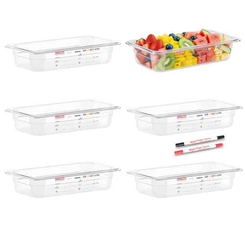 6-Pack 1/3 Size 2.5" Deep Polycarbonate Food Pans, NSF Commercial Clear Food Prep Pan, Hotel Pan for Salad Bar, Prep & Home Kitchen Use, Food-Grade with Erasable Markers - color: 1/3 Size, size: 2.5" Deep