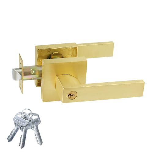 JO.KO Golden Door Handles with Lock and Keys,Brushed Golden Door Knobs - color: Polished Brass, size: 1 Pack