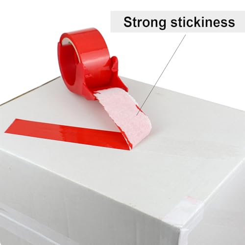 BOMEI PACK Red Heavy Duty Packing Tape 6 Rolls with Red Plastic Dispenser, 2.5 mil, 1.88 inch x 60 Yards, Total 360Yds, Ultra Strong, Refill for Packaging and Shipping - color: Red
