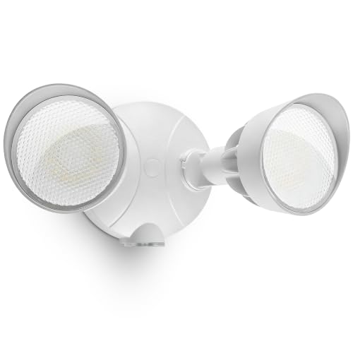 45W 5500LM Dusk to Dawn Flood Lights Outdoor, Dual Head LED Outdoor Security Lights, 5000K Daylight, IP65 Waterproof Hardwired Exterior Light Fixture for Garage, Yard, Backyard (White) - color: White