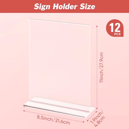 12 Pack Acrylic Sign Holder 8.5x11 Inches, Clear Vertical Menu Holder