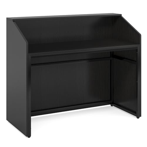 Tribesigns Reception Desk with Counter, Modern Front Desk Reception Room Table with Cable Grommet, 47 inch Retail Counter for Checkout, Lobby, Beauty Salon, Home Office Desk, Black - color: Black