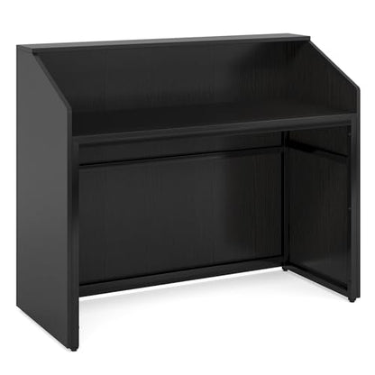 Tribesigns Reception Desk with Counter, Modern Front Desk Reception Room Table with Cable Grommet, 47 inch Retail Counter for Checkout, Lobby, Beauty Salon, Home Office Desk, Black - color: Black