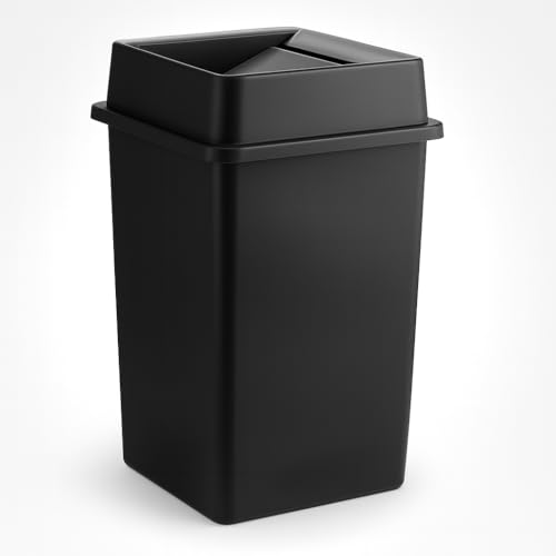 35 Gallon Black Square Plastic Trash Can with Lid Heavy Duty | Indoor Outdoor Commercial Waste Container with Optional Lid for Restaurants, Parks, Schools, Public Spaces - color: Black, size: 35 gallon with lid