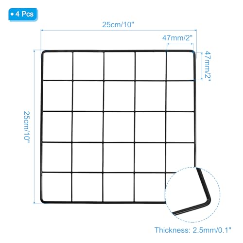 PATIKIL 10x10 Inch Wall Grid Panel, 4 Pcs Metal Wire Photo Wall Decorative Grid for Photo Display Hanging Picture Memo Home Decorations, Black - color: Black, size: 10x10inch
