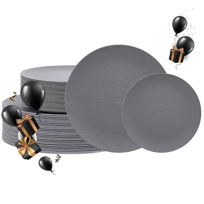 32pcs Dark Grey Plastic Plates Reusable Unbreakable and Dishwasher safe - color: Dark Drey