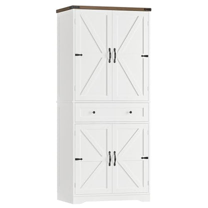 HOSTACK 71" Kitchen Pantry Storage Cabinet, Farmhouse Pantry Cabinet, White - color: White + Rustic Brown
