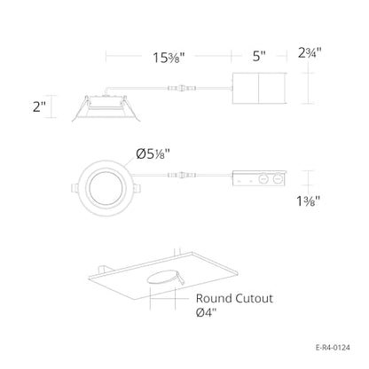 Builder Essential 4in Cutout 1,050 Lumens Round LED Recessed Light and Housing for Remodel or New Construction with Regressed Trim 8W-10W-12W, 5-CCT 2700-3000-3500-4000-5000K in White - size: 5in Size, 1050 Lumens