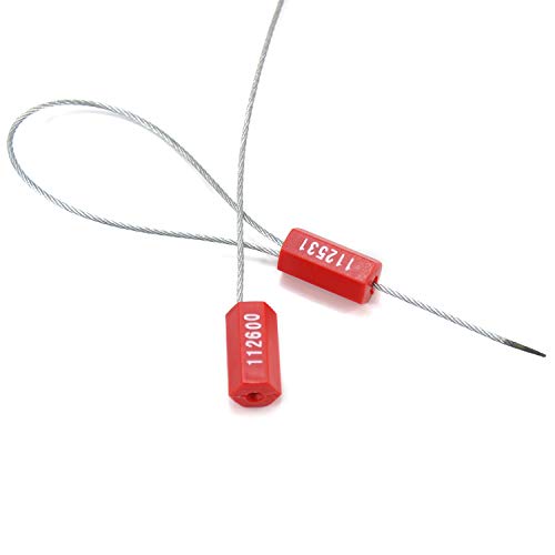 100pcs Security Marking Cable Seals Tamper Proof Steel Wire Seal Numbered Shipping Seals Disposable Pull Tight Self-Locking Cable Seal Truck, Trailers, Cargo, Containers Seal Ties Straps (Red, 100pcs) - color: Red, size: 100pcs