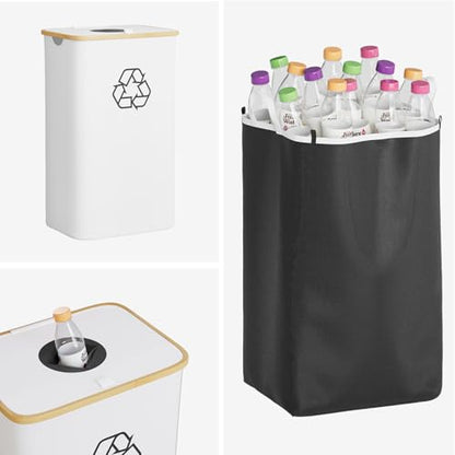 SpaceAid Recycling Bin for Kitchen 26 Gallon, 100L Recycle Bin with Lid and 2 Reusable Inner Bags, for Bottle Can Glass Plastic Stickers, White - color: White