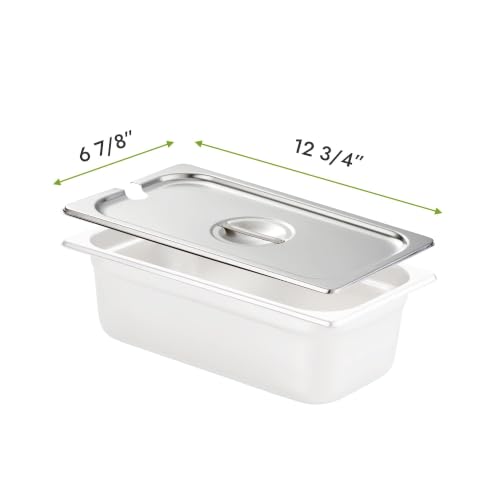 HECMAC 6-Pack 1/3 Size Slotted Hotel Pan Cover, Heavy Duty, Stainless Steel Solid Steam Table Catering Food Pan Lid with Handle, 23 Gauge - size: 1/3 Size, Notched Lid