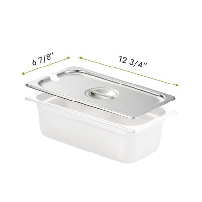 HECMAC 6-Pack 1/3 Size Slotted Hotel Pan Cover, Heavy Duty, Stainless Steel Solid Steam Table Catering Food Pan Lid with Handle, 23 Gauge - size: 1/3 Size, Notched Lid