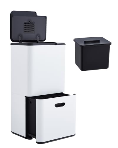 Garvee Dual Trash Can for Kitchen, 2 Compartment (33L + 28L) Garbage Can - color: White, size: 33L+28L