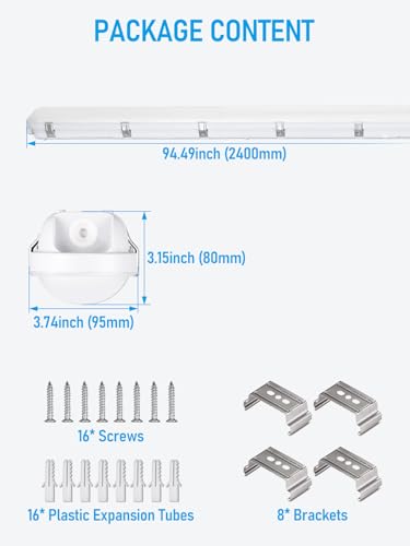 LEONLITE 2-Pack 8FT LED Vapor Tight Light Fixture, 80W 120-277V IP65, 5000K
