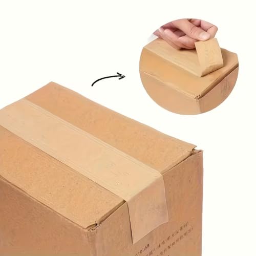 Water Activated Kraft Paper Packing Tape, Water Reinforced Gummed Paper Shipping Tape, Eco-Friendly Writeable Brown Packaging Tape for Carton Sealing, Framing, Shipping, DIY Craft