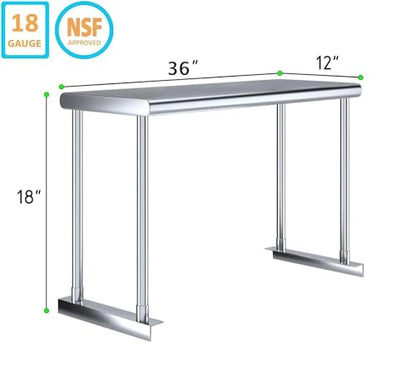 Stainless Steel Single Overshelf for 36" Prep Table – 12" Deep - size: 12"x36"