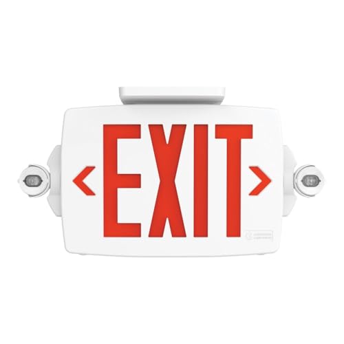 Lithonia Lighting Quantum LED Exit Sign Emergency Light Combo, Exit Sign and Emergency Lights for Business, 2-Head Fixture, Red/Green Selectable Letters, White (LHQM S W RG MVOLT M6) - color: Red/Green Selectable - White, size: 16.5" | Sign & Round Light