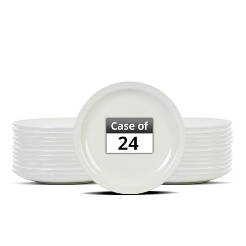 Stoneware Narrow Rim Commercial Grade Dinnerware America White, Plate 9", Case of 24 - color: America White, size: Plate 9"