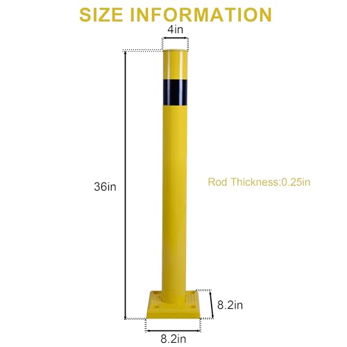 OrangeStar 36 Inch Safety Bollard - Heavy Duty PVC Traffic Barrier, 4" Diameter Yellow Parking Lot Bollard with Anchor Bolts for Driveway, Warehouse, Storefront Protection