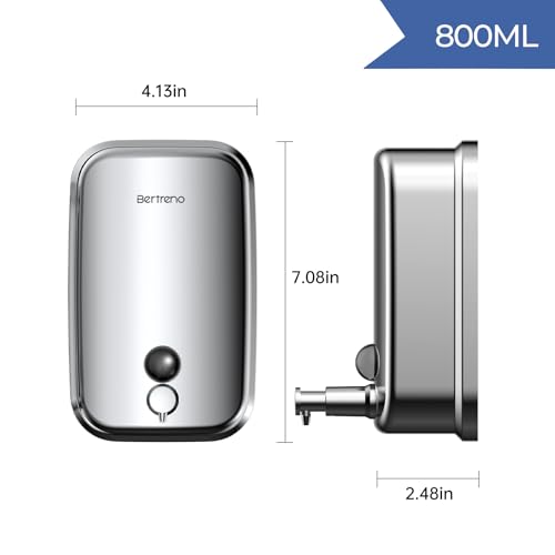 Commercial Soap Dispenser Wall Mount Stainless Steel Soap Dispensers Liquid Manual Anti-Leak Pump Hand Soap Dispenser for Bathroom Kitchen Silver (28 fl.oz./800ml) - color: Silver, size: 800ml