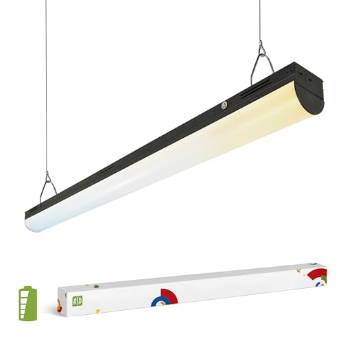 ASD Black Linear LED Shop Lights 4ft with Emergency Battery Backup - 25W-40W 120-277V 3500K-5000K Linkable High Bay LED Shop Lights for Garage, Workshop, Commercial Bay Lighting UL DLC Stairwell - color: Black, size: 4FT Emergency