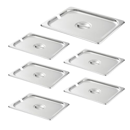 HECMAC 6-Pack 1/2 Size Notched Hotel Pan Cover, Heavy Duty Stainless Steel Solid Steam Table Catering Food Pan Lid with Handle, 23 Gauge - size: 1/2 Size, Notched Lid