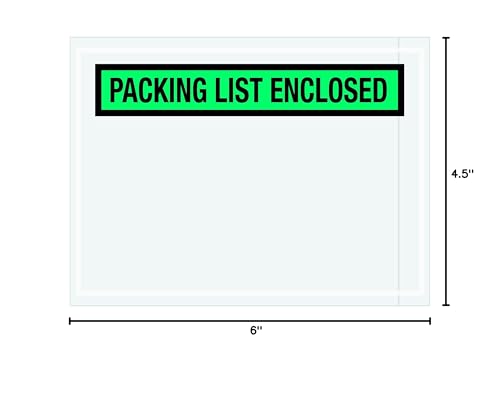 Aviditi PL489 Poly Envelope, Legend "Packing List Enclosed", 4-1/2" Length x 6" Width, 2 mil Thick, Green (Case of 1000) - color: Green