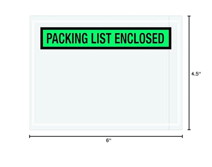 Aviditi PL489 Poly Envelope, Legend "Packing List Enclosed", 4-1/2" Length x 6" Width, 2 mil Thick, Green (Case of 1000) - color: Green