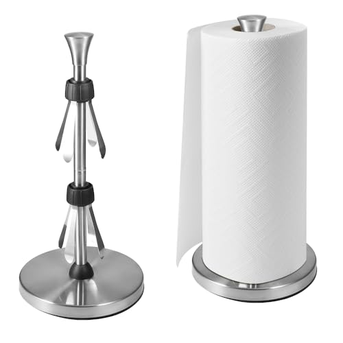 Picowe Stainless Steel Paper Towel Holder, Designed for Easy One-Handed Operation, Sturdy Weighted with Suction Cups Paper Towel Dispenser Countertop, FIt for Standard Paper Towel Rolls