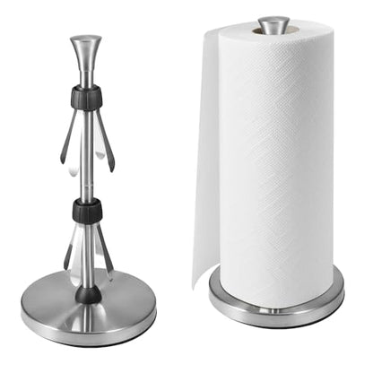 Picowe Stainless Steel Paper Towel Holder, Designed for Easy One-Handed Operation, Sturdy Weighted with Suction Cups Paper Towel Dispenser Countertop, FIt for Standard Paper Towel Rolls