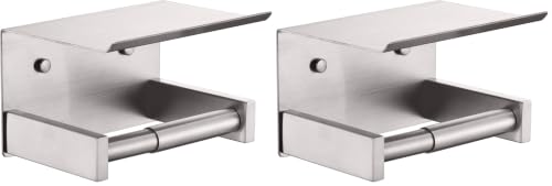 KOKOSIRI Roll Paper Holder Spring Loaded Bathroom Toilet Paper Holder Tissue Paper Holder with Shelf Wall Mounted Stainless Steel Brushed Nickel B2012BR (Pack of 2) - color: Brushed Nickel, size: With Shelf (Pack of 2)