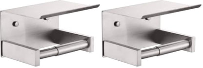 KOKOSIRI Roll Paper Holder Spring Loaded Bathroom Toilet Paper Holder Tissue Paper Holder with Shelf Wall Mounted Stainless Steel Brushed Nickel B2012BR (Pack of 2) - color: Brushed Nickel, size: With Shelf (Pack of 2)