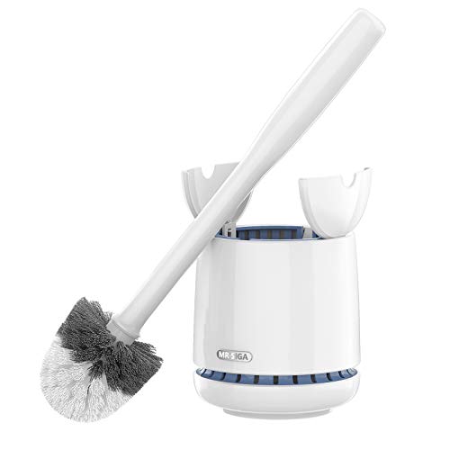 MR.SIGA Toilet Bowl Brush and Holder, Sturdy Long Handle, White, 1 Pack - color: White, size: One Size