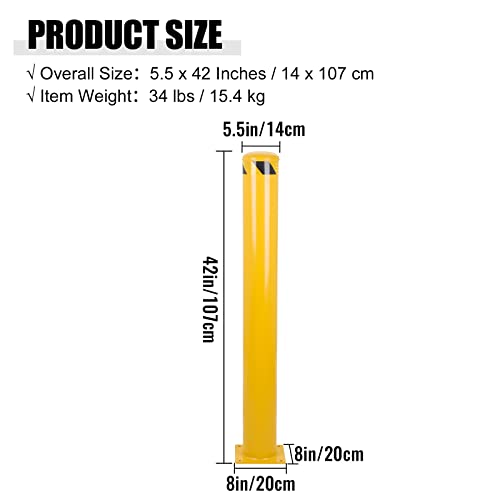 Safety Bollard, 42 Inch Height Yellow Steel Bollard Post, 5.5 Inch Diameter Pipe Safety Post, Durable Steel Safety Bollard Fits for Traffic Sensitive Area - size: 42x5.5