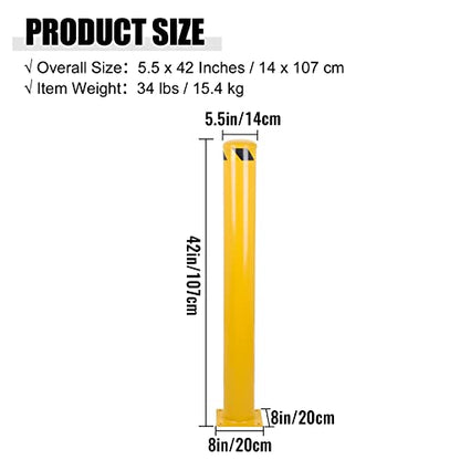 Safety Bollard, 42 Inch Height Yellow Steel Bollard Post, 5.5 Inch Diameter Pipe Safety Post, Durable Steel Safety Bollard Fits for Traffic Sensitive Area - size: 42x5.5