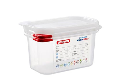 Araven Airtight Container, Food Pan with Lid for Storage in Kitchen and Restaurant, 1/9 GN 4" Deep, 6 Count, Clear