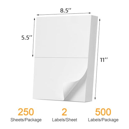 (500 Labels/250 Sheets) Labelebal Half Sheet Labels, Shipping Labels 2 Per Sheet for Laser & Inkjet Printers, 8.5" x 5.5" Address Labels, Totally 500 Pcs Half Sheet Shipping Labels - color: 2 Up - 500 Labels