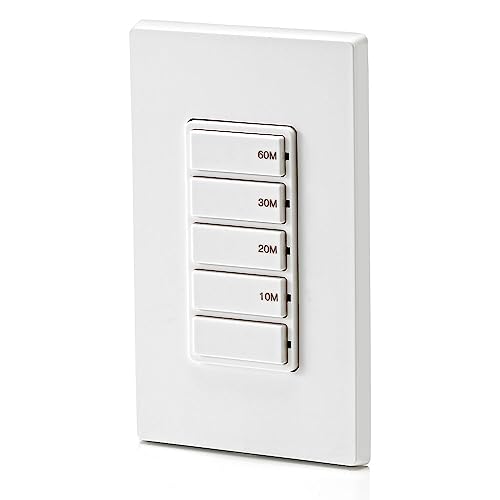 Leviton Countdown Timer Switch for bathroom fan and household lights, 10-20-30-60 min, No Neutral Required, Single Pole, 15A, 1/2HP/9.8A Fan/Motor, DT160-1LW, White - size: 15-Amp, style: 10-20-30-60 min, No Neutral Required