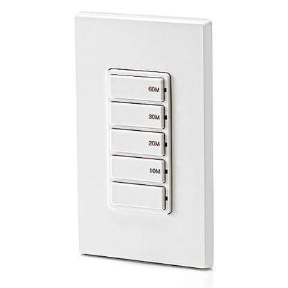 Leviton Countdown Timer Switch for bathroom fan and household lights, 10-20-30-60 min, No Neutral Required, Single Pole, 15A, 1/2HP/9.8A Fan/Motor, DT160-1LW, White - size: 15-Amp, style: 10-20-30-60 min, No Neutral Required