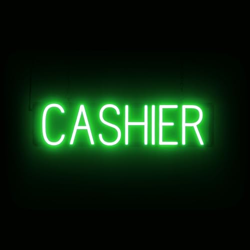 SpellBrite LED Neon CASHIER Sign for Business - Green, 25" x 6" - color: Green, size: CASHIER (25"x6.3")