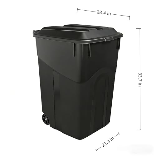 45 Gallon Wheeled Trash Can with Attached Lid, Heavy Duty Garbage Can